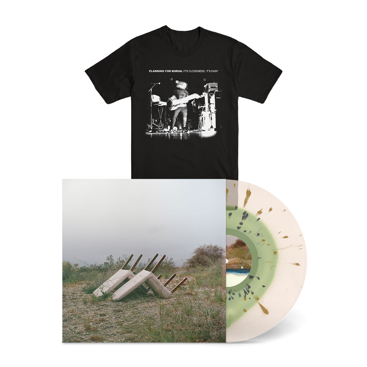 PLANNING FOR BURIAL "It's Closeness, It's Easy" LP + T-Shirt Bundle CLOUDY CLEAR GREEN W SILVER & GOLD SPLATTER (EG EXCLUSIVE)