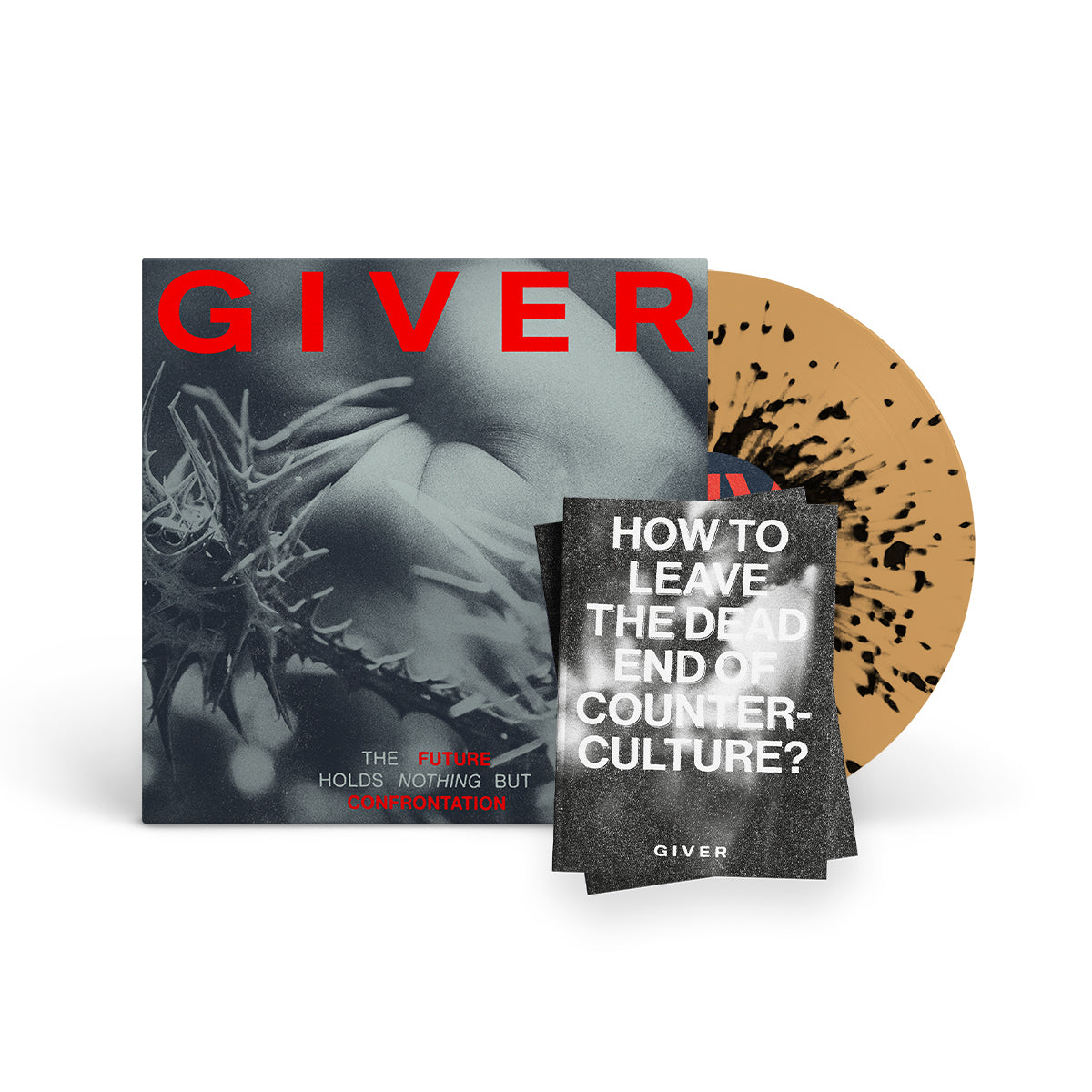 GIVER &quot;The Future Holds Nothing But Confrontation&quot; LP CREAM W BLACK SPLATTER + FANZINE