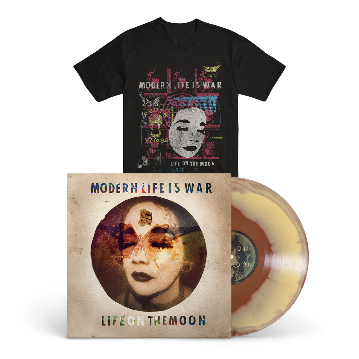 MODERN LIFE IS WAR &quot;Life On The Moon&quot; LP + T-Shirt Bundle YELLOW &amp; BROWN SMASH