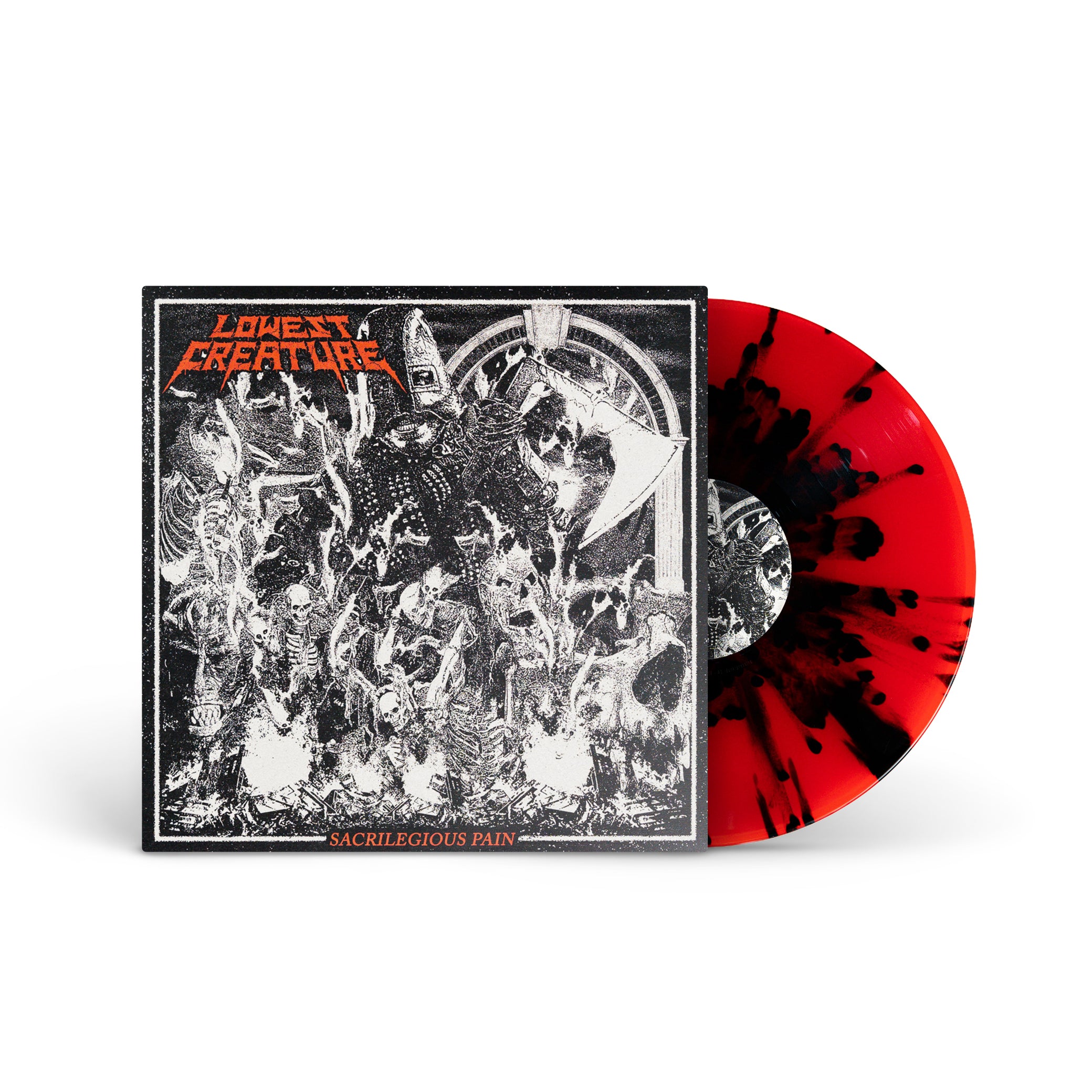 LOWEST CREATURE &quot;Sacrilegious Pain&quot; LP TRANS. RED W HEAVY BLACK SPLATTER (180G)
